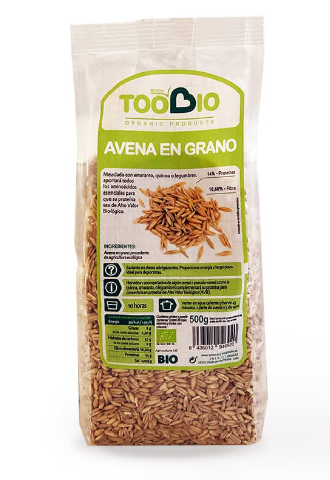 Avena en grano, 500gr, Toobio