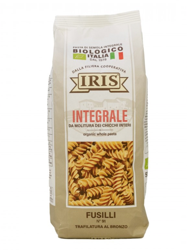 Fusilli de trigo integral, 500gr, Iris