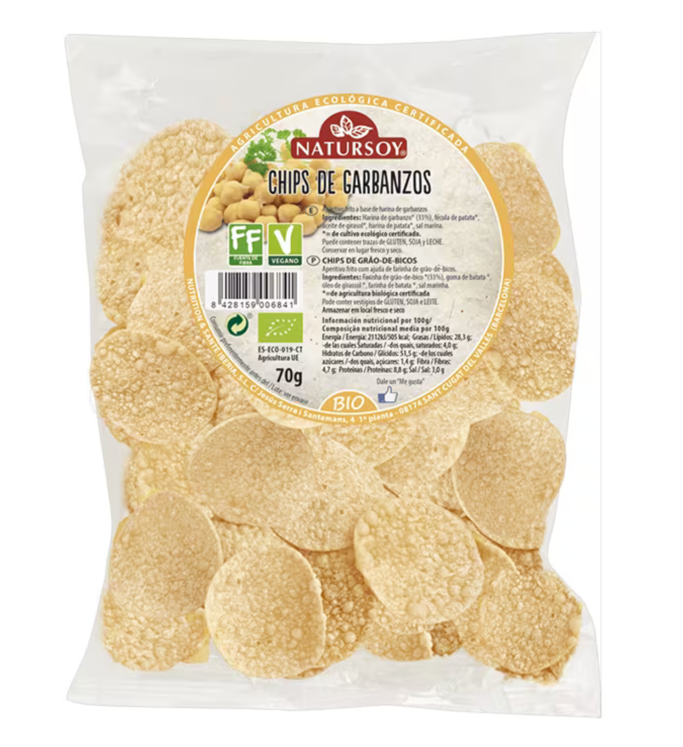 Chips de garbanzos, 70gr, Natursoy