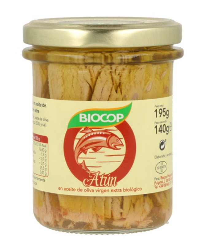 Atún en aceite de oliva, 195g, Biocop