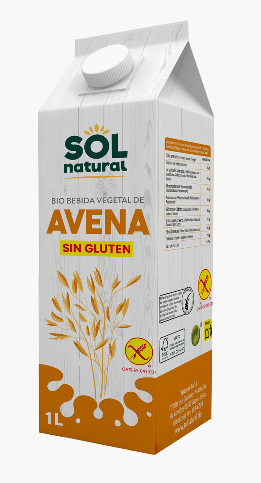 Bebida de avena sin gluten, 1L, Sol Natural