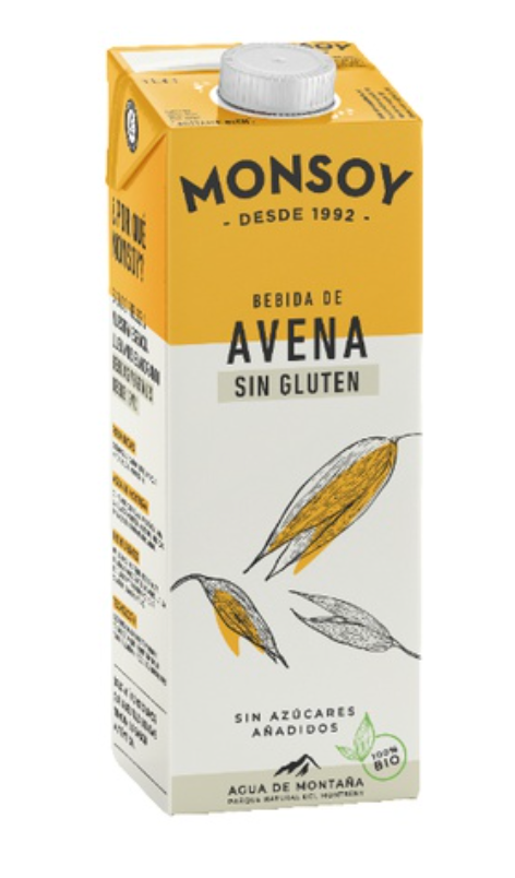 Bebida de avena natural, sin gluten, 1L, Monsoy