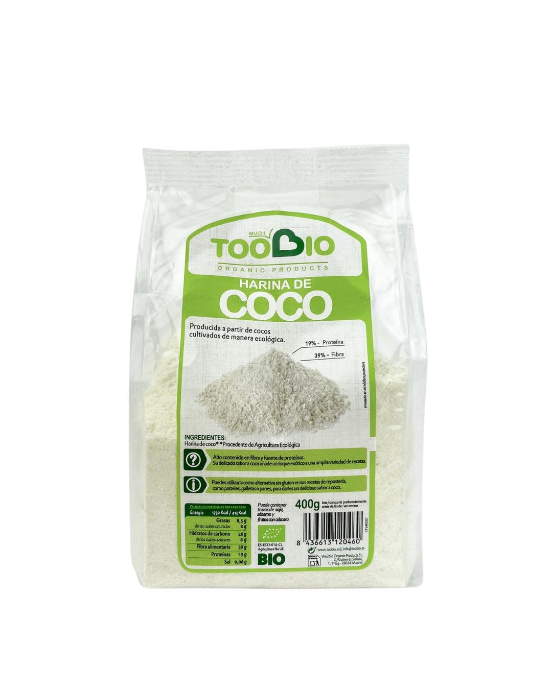 Harina de coco, 400gr, Toobio