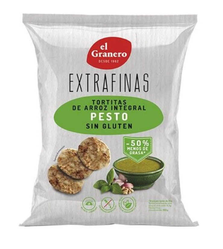 Tortitas de arroz integral y pesto, 60gr, El Granero