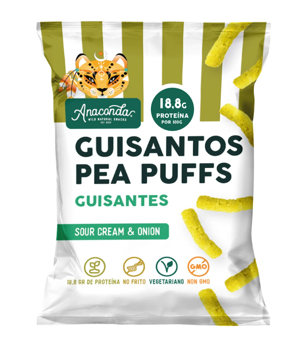 Gusanitos de guisantes con crema agria y cebolla, 60gr, Anacondas