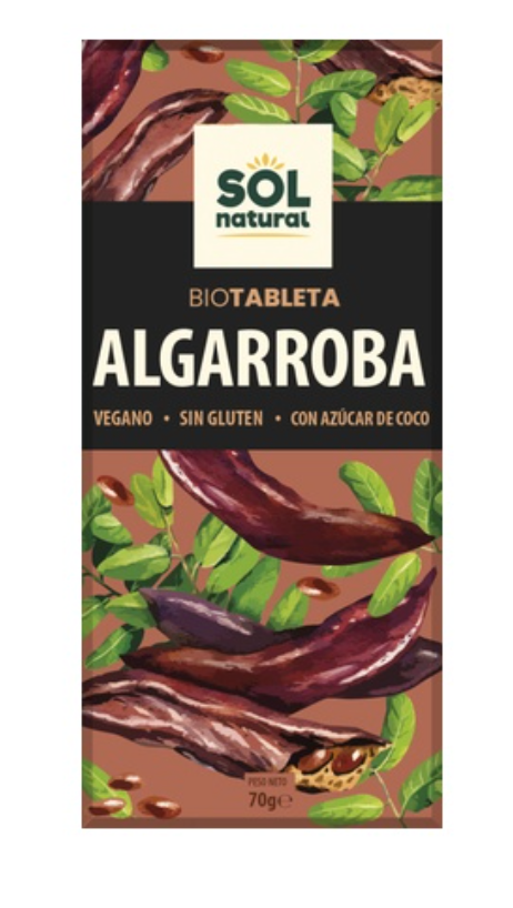 Tableta de Algarroba con azúcar de coco, 70g, Sol Natural