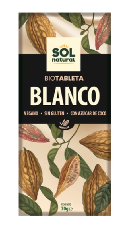 Chocolate blanco con azúcar de coco, 70g, Sol Natural