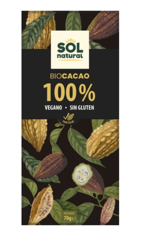 Chocolate 100% cacao, 70g, Sol Natural