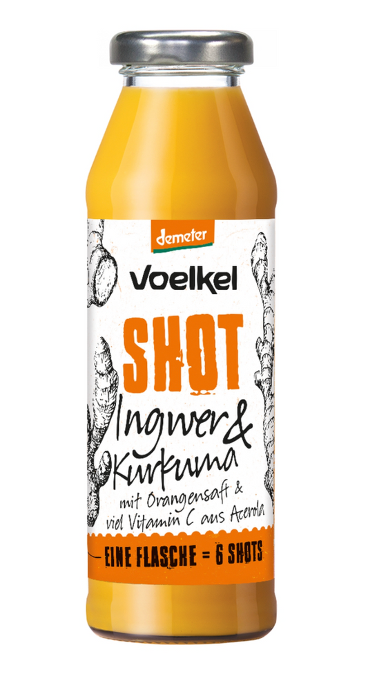 Jengibre y Curcuma Shot, 0,28L Voelkel
