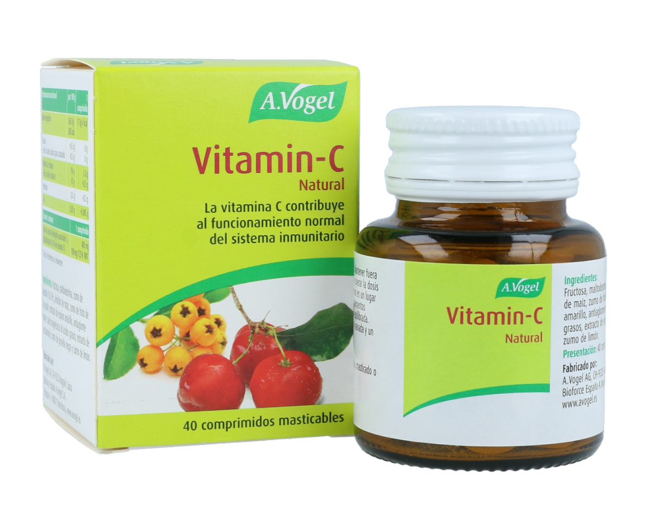 Vitamina C, capsulas masticables de acerola, 40 und, A. Vogel